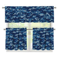 Blue Camouflage Knitted Pattern Print 3 Piece Kitchen Curtains