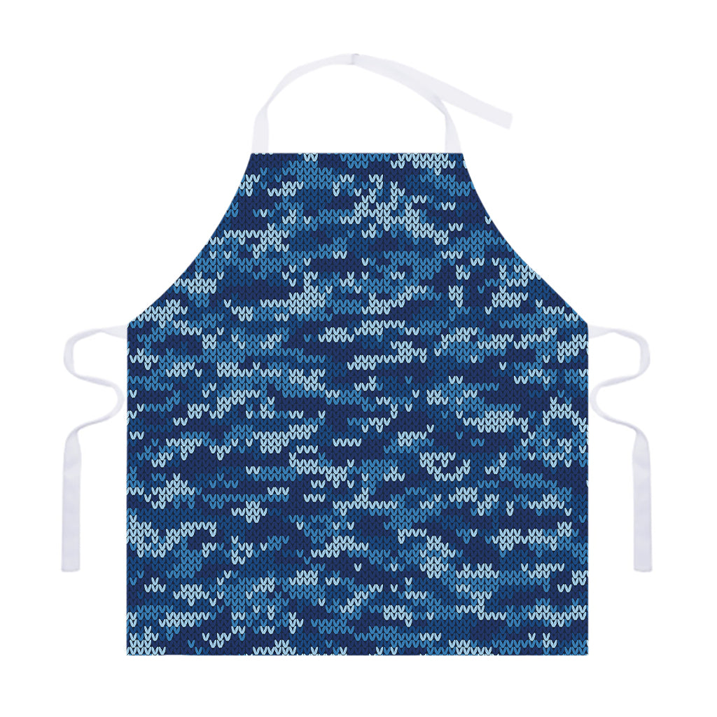 Blue Camouflage Knitted Pattern Print Adjustable Apron