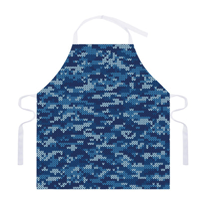 Blue Camouflage Knitted Pattern Print Adjustable Apron