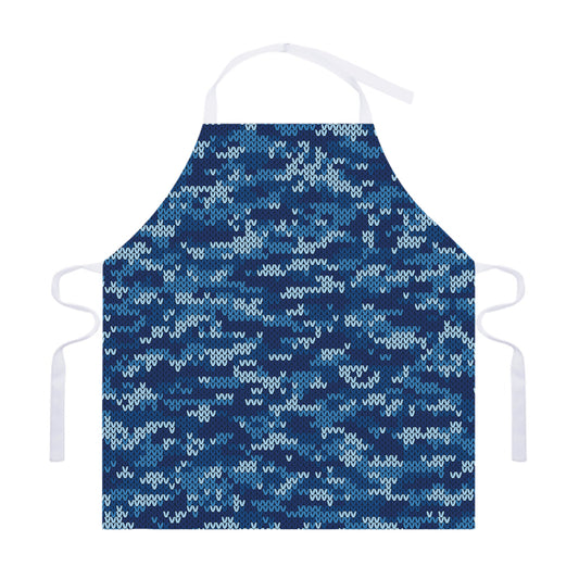 Blue Camouflage Knitted Pattern Print Adjustable Apron