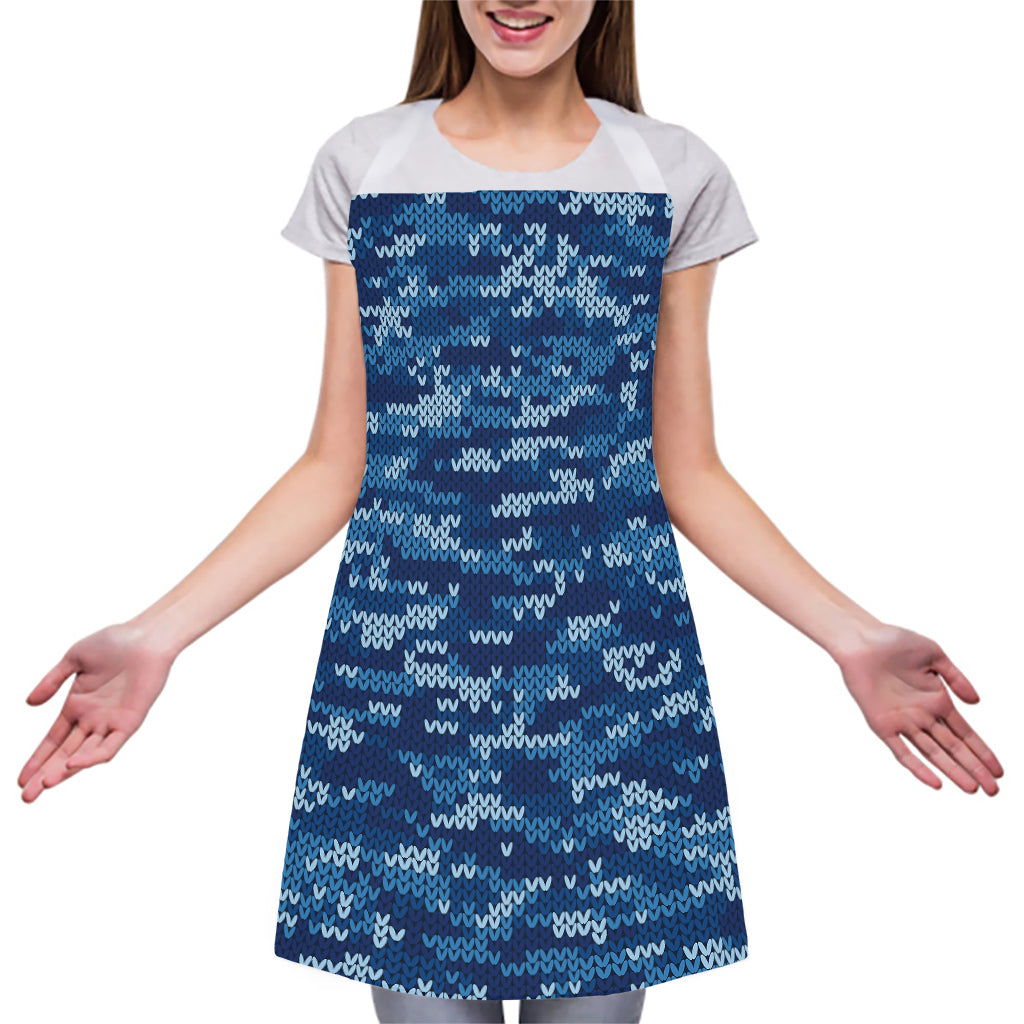 Blue Camouflage Knitted Pattern Print Adjustable Apron