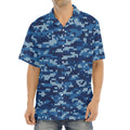 Blue Camouflage Knitted Pattern Print Aloha Shirt