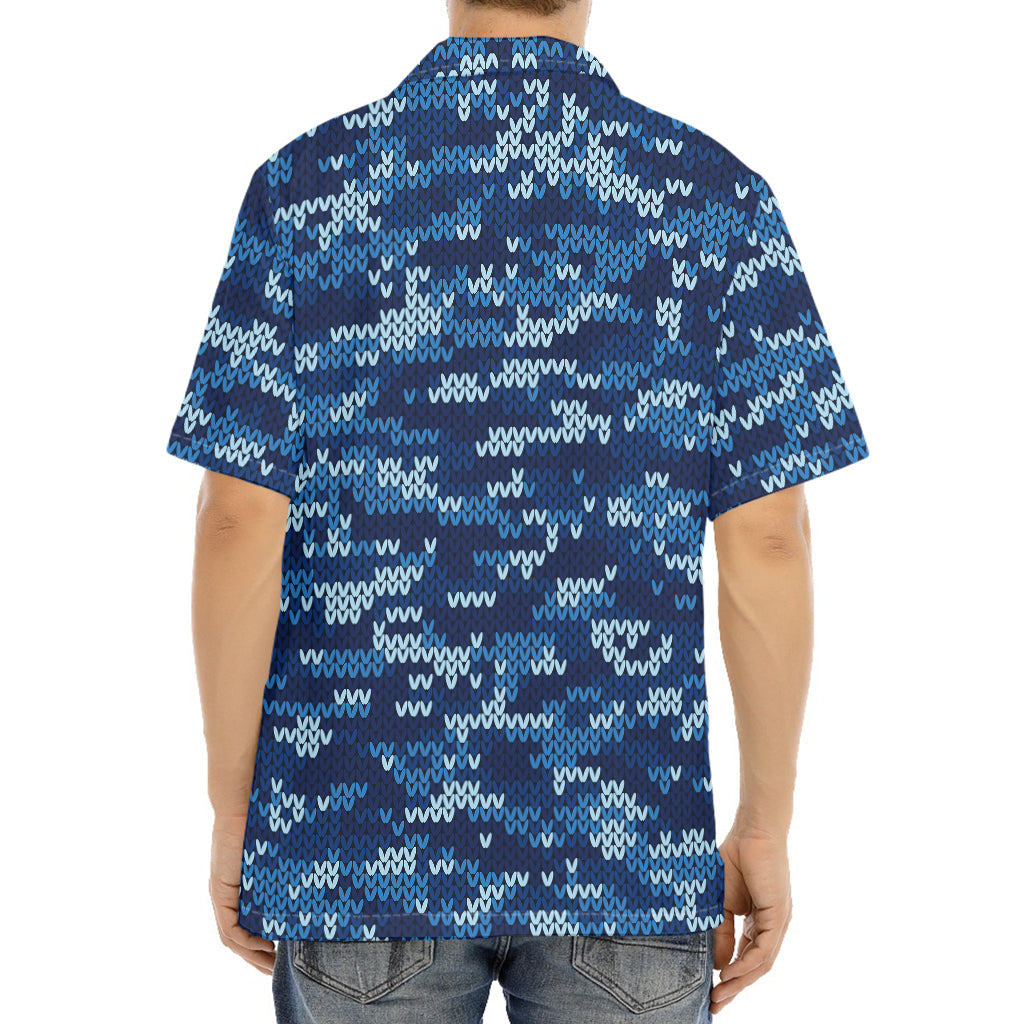 Blue Camouflage Knitted Pattern Print Aloha Shirt