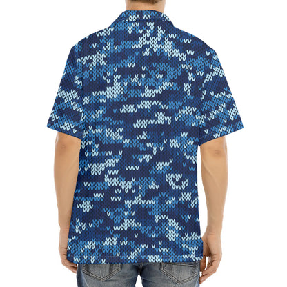 Blue Camouflage Knitted Pattern Print Aloha Shirt