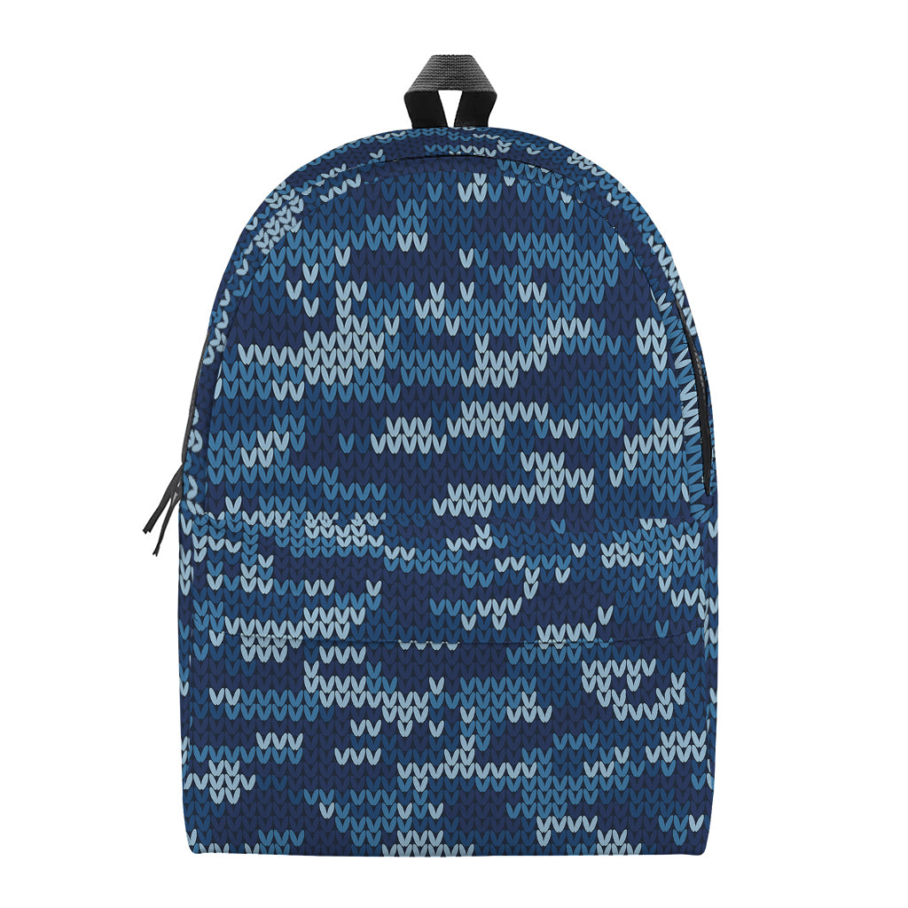 Blue Camouflage Knitted Pattern Print Backpack