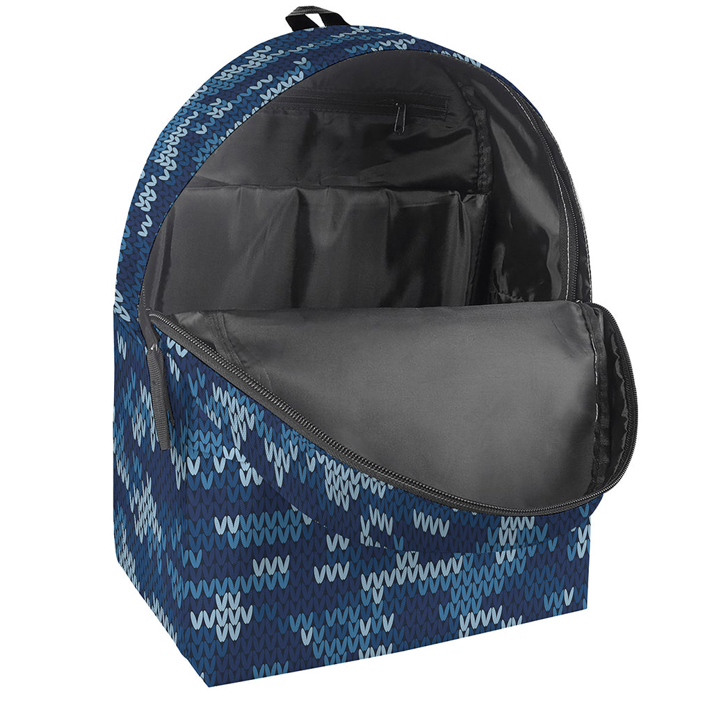 Blue Camouflage Knitted Pattern Print Backpack