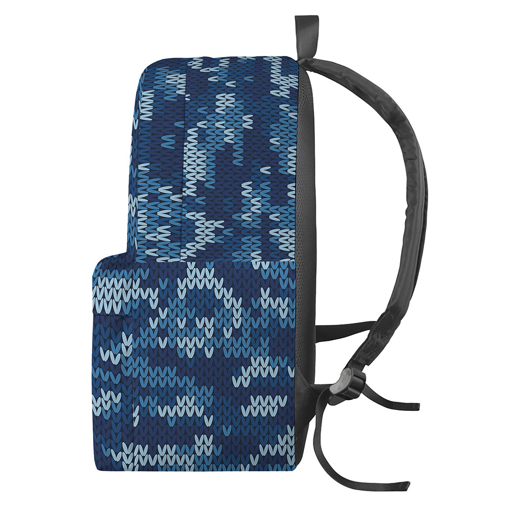 Blue Camouflage Knitted Pattern Print Backpack
