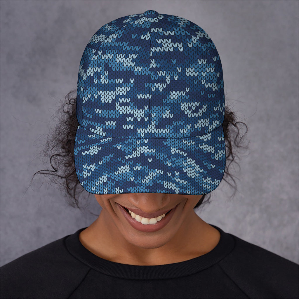 Blue Camouflage Knitted Pattern Print Baseball Cap