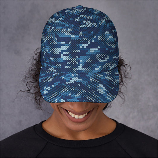 Blue Camouflage Knitted Pattern Print Baseball Cap