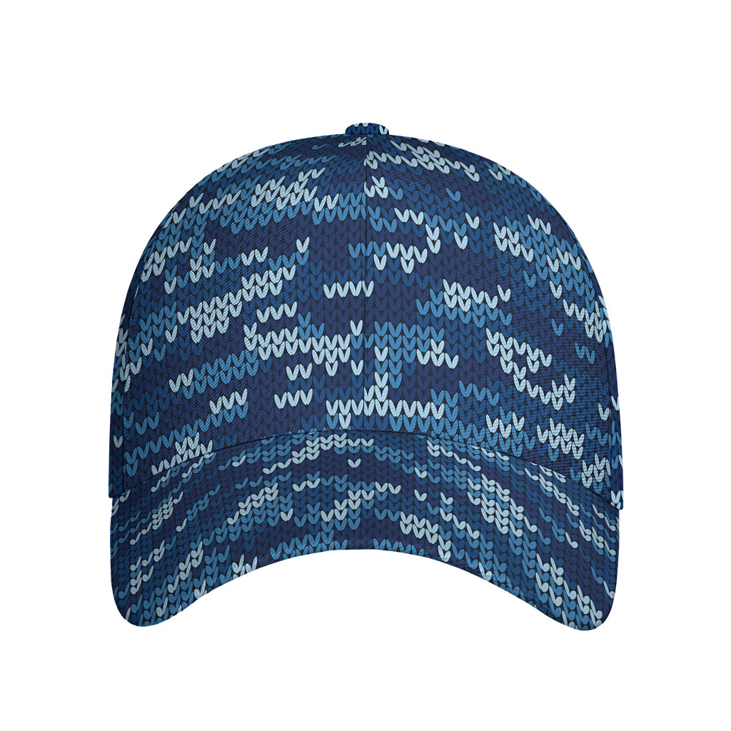 Blue Camouflage Knitted Pattern Print Baseball Cap