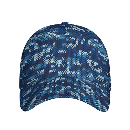 Blue Camouflage Knitted Pattern Print Baseball Cap