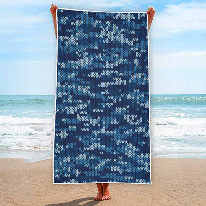 Blue Camouflage Knitted Pattern Print Beach Towel