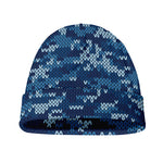 Blue Camouflage Knitted Pattern Print Beanie