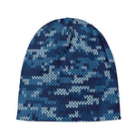 Blue Camouflage Knitted Pattern Print Beanie