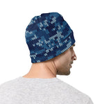 Blue Camouflage Knitted Pattern Print Beanie
