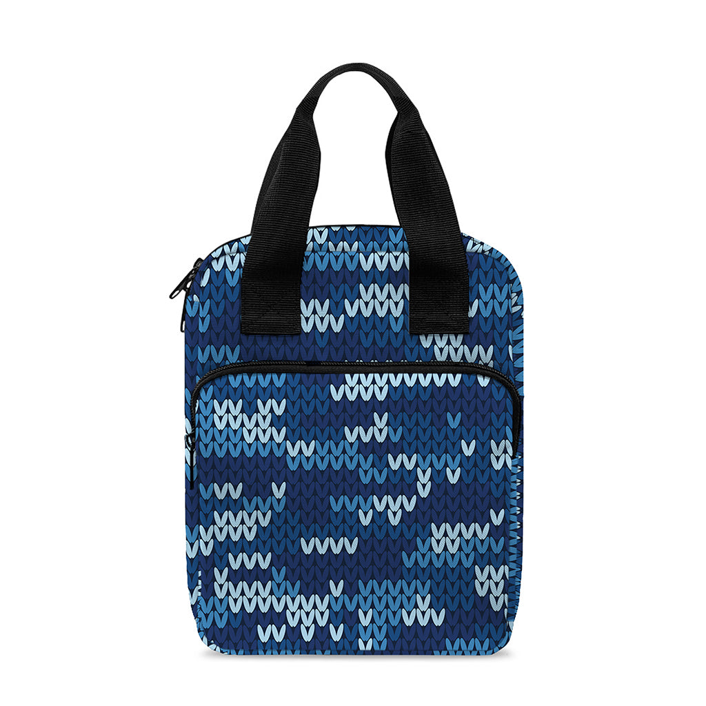 Blue Camouflage Knitted Pattern Print Bible Tote Bag