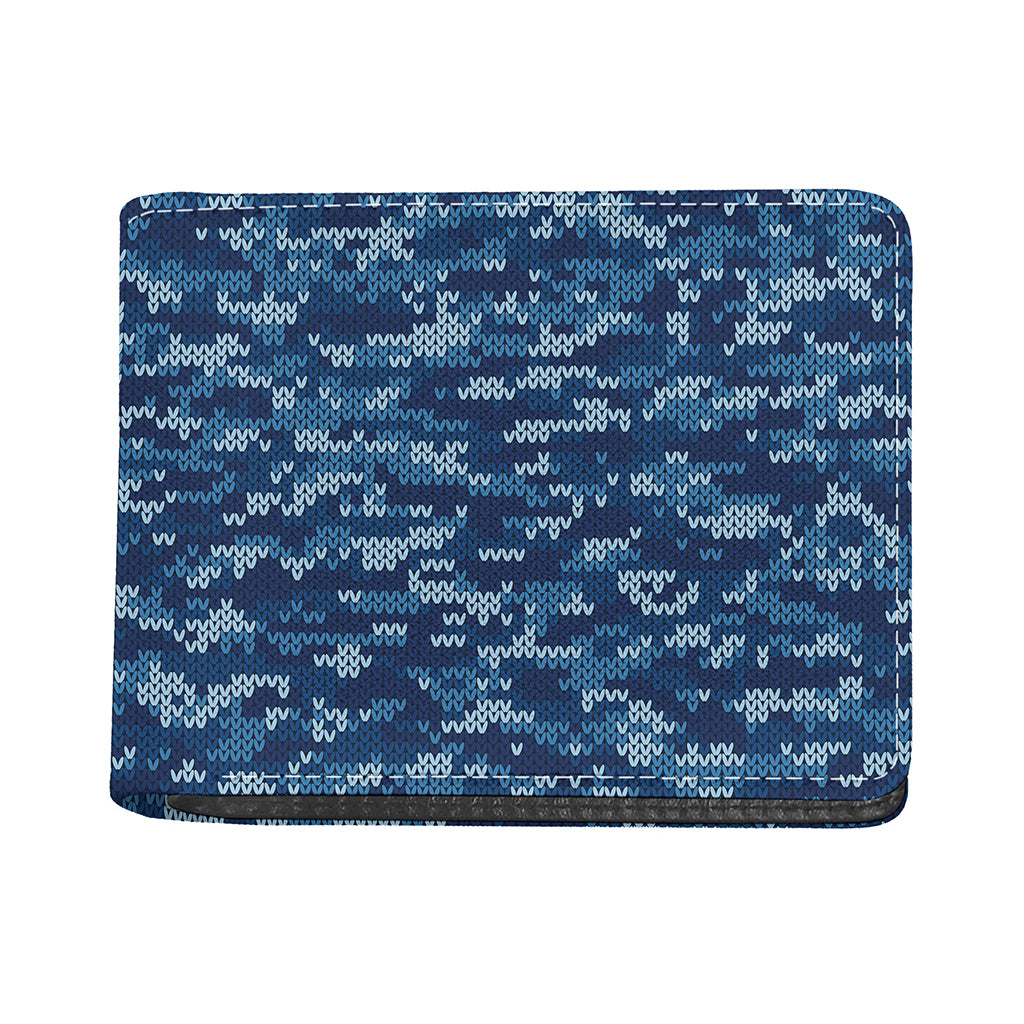 Blue Camouflage Knitted Pattern Print Bifold Wallet