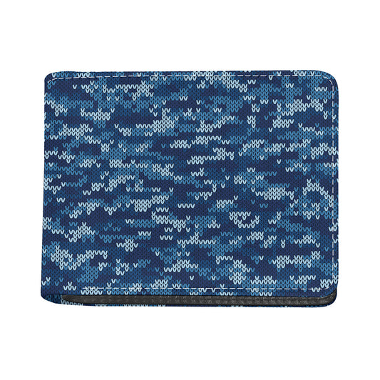 Blue Camouflage Knitted Pattern Print Bifold Wallet