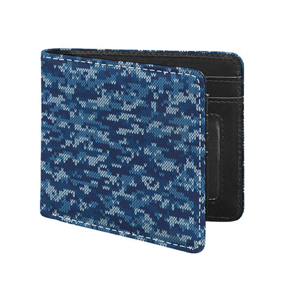 Blue Camouflage Knitted Pattern Print Bifold Wallet