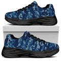 Blue Camouflage Knitted Pattern Print Black Chunky Shoes