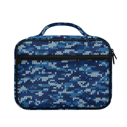 Blue Camouflage Knitted Pattern Print Briefcase Bible Bag