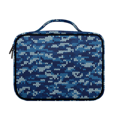 Blue Camouflage Knitted Pattern Print Briefcase Bible Bag