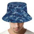 Blue Camouflage Knitted Pattern Print Bucket Hat