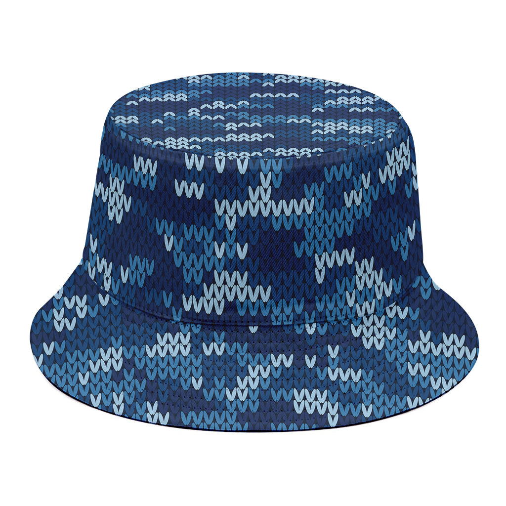 Blue Camouflage Knitted Pattern Print Bucket Hat