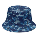 Blue Camouflage Knitted Pattern Print Bucket Hat