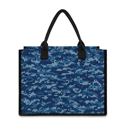 Blue Camouflage Knitted Pattern Print Canvas Tote Bag