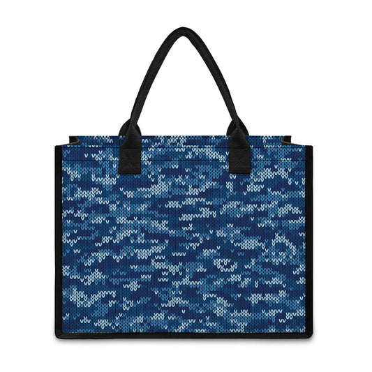Blue Camouflage Knitted Pattern Print Canvas Tote Bag