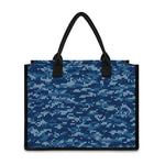 Blue Camouflage Knitted Pattern Print Canvas Tote Bag