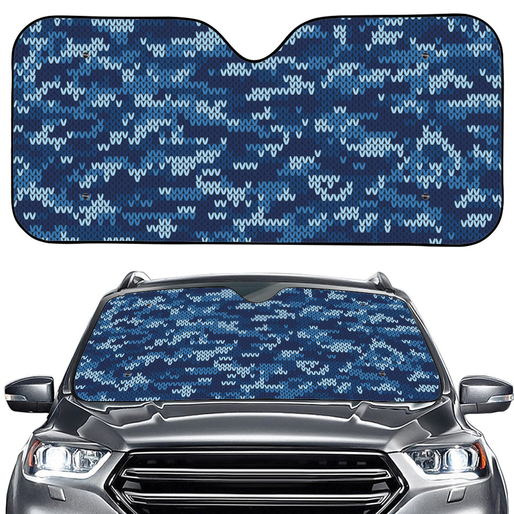 Blue Camouflage Knitted Pattern Print Car Windshield Sun Shade