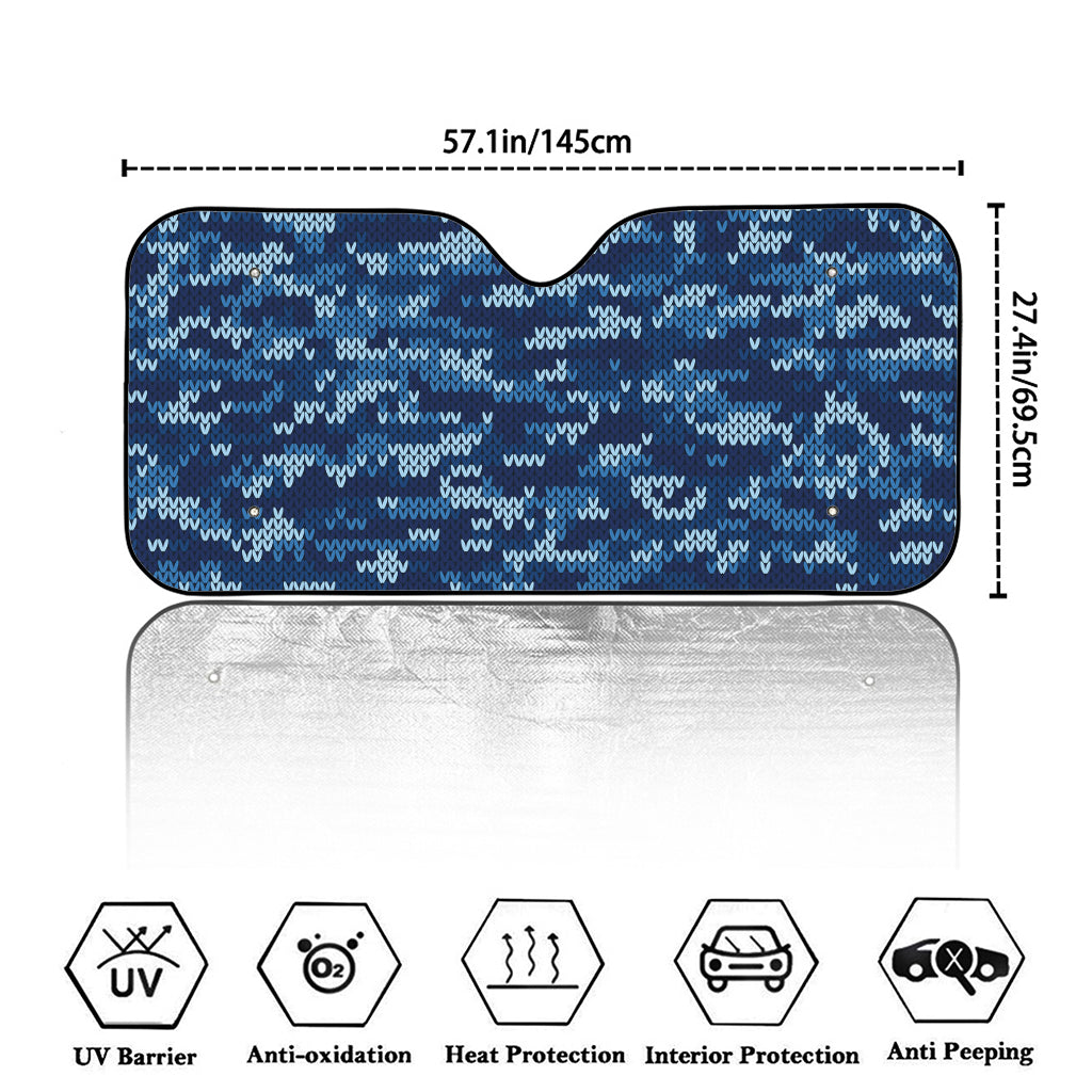 Blue Camouflage Knitted Pattern Print Car Windshield Sun Shade