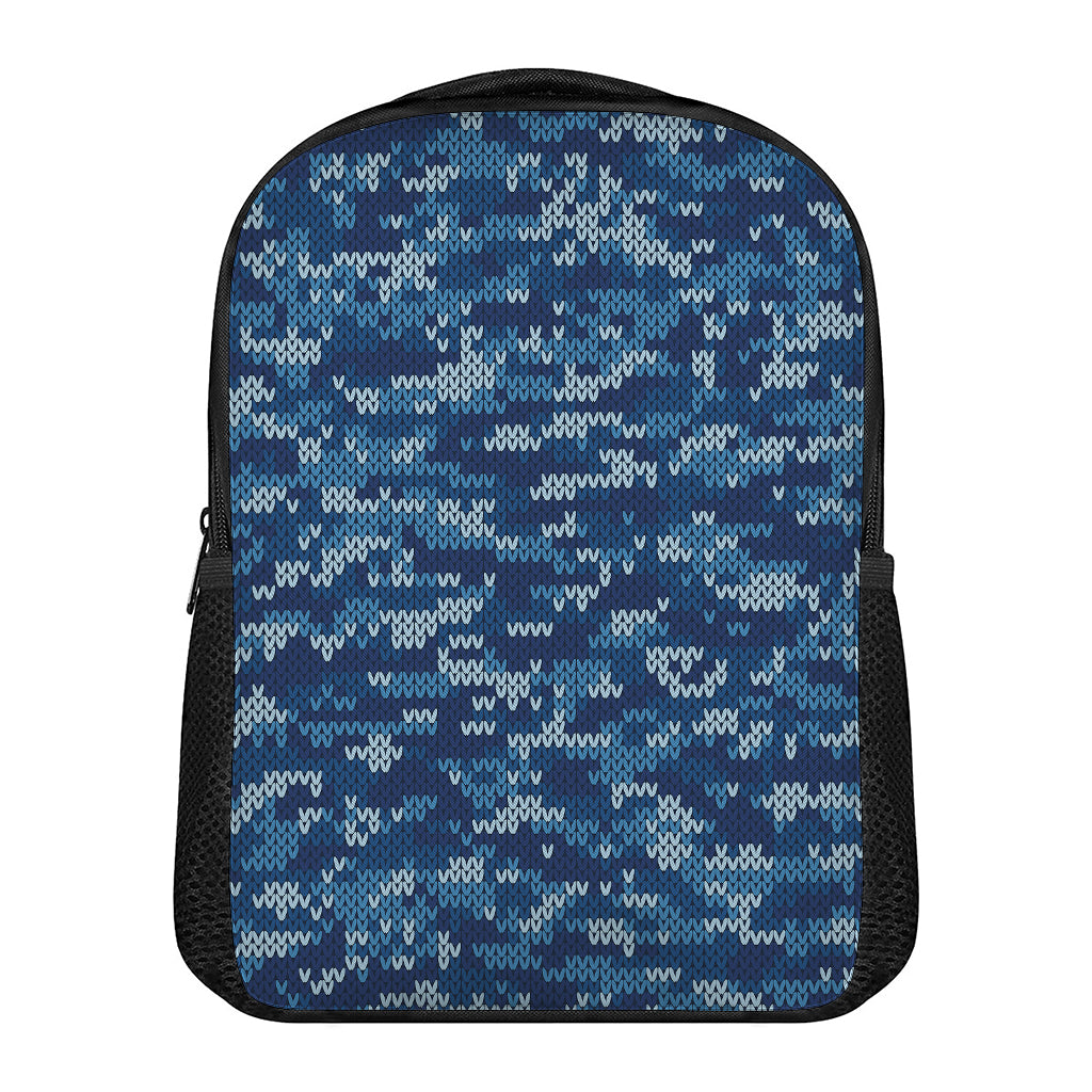 Blue Camouflage Knitted Pattern Print Casual Backpack