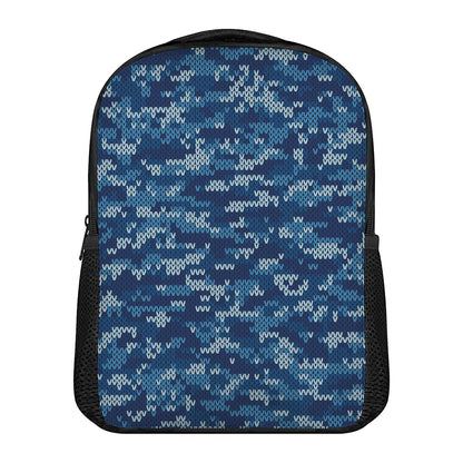 Blue Camouflage Knitted Pattern Print Casual Backpack