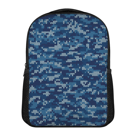 Blue Camouflage Knitted Pattern Print Casual Backpack