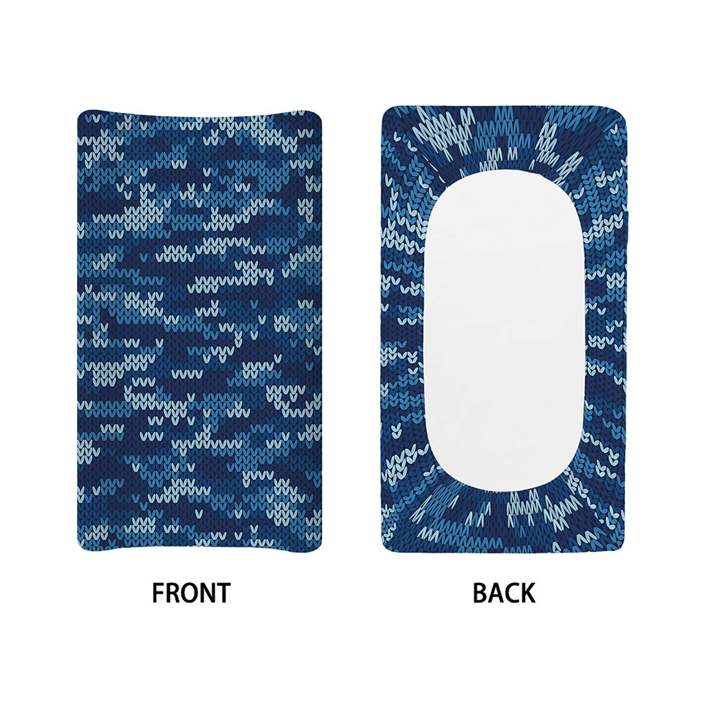 Blue Camouflage Knitted Pattern Print Changing Pad Cover
