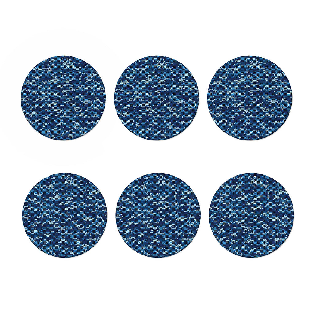 Blue Camouflage Knitted Pattern Print Coaster Set