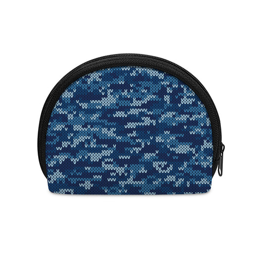 Blue Camouflage Knitted Pattern Print Coin Purse