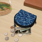 Blue Camouflage Knitted Pattern Print Coin Purse