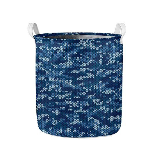 Blue Camouflage Knitted Pattern Print Collapsible Laundry Basket