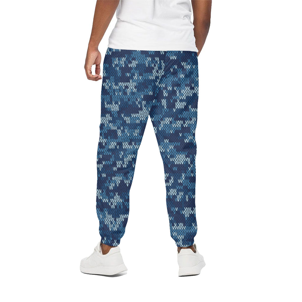 Blue Camouflage Knitted Pattern Print Cotton Pants