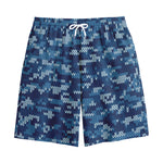 Blue Camouflage Knitted Pattern Print Cotton Shorts