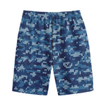 Blue Camouflage Knitted Pattern Print Cotton Shorts