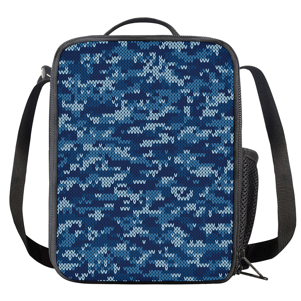 Blue Camouflage Knitted Pattern Print Crossbody Lunch Bag