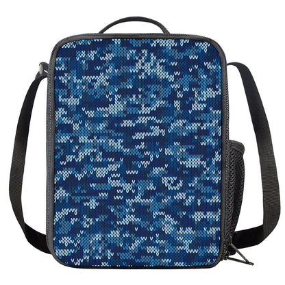 Blue Camouflage Knitted Pattern Print Crossbody Lunch Bag