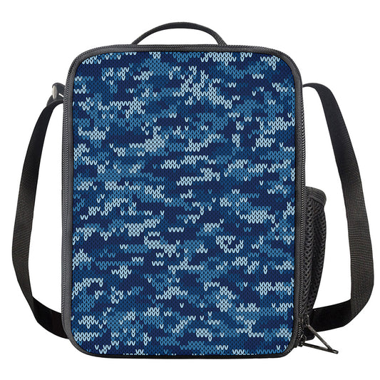 Blue Camouflage Knitted Pattern Print Crossbody Lunch Bag