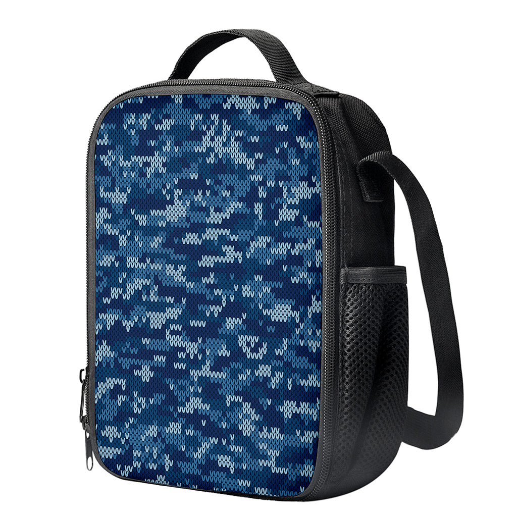 Blue Camouflage Knitted Pattern Print Crossbody Lunch Bag