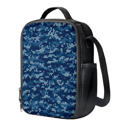 Blue Camouflage Knitted Pattern Print Crossbody Lunch Bag